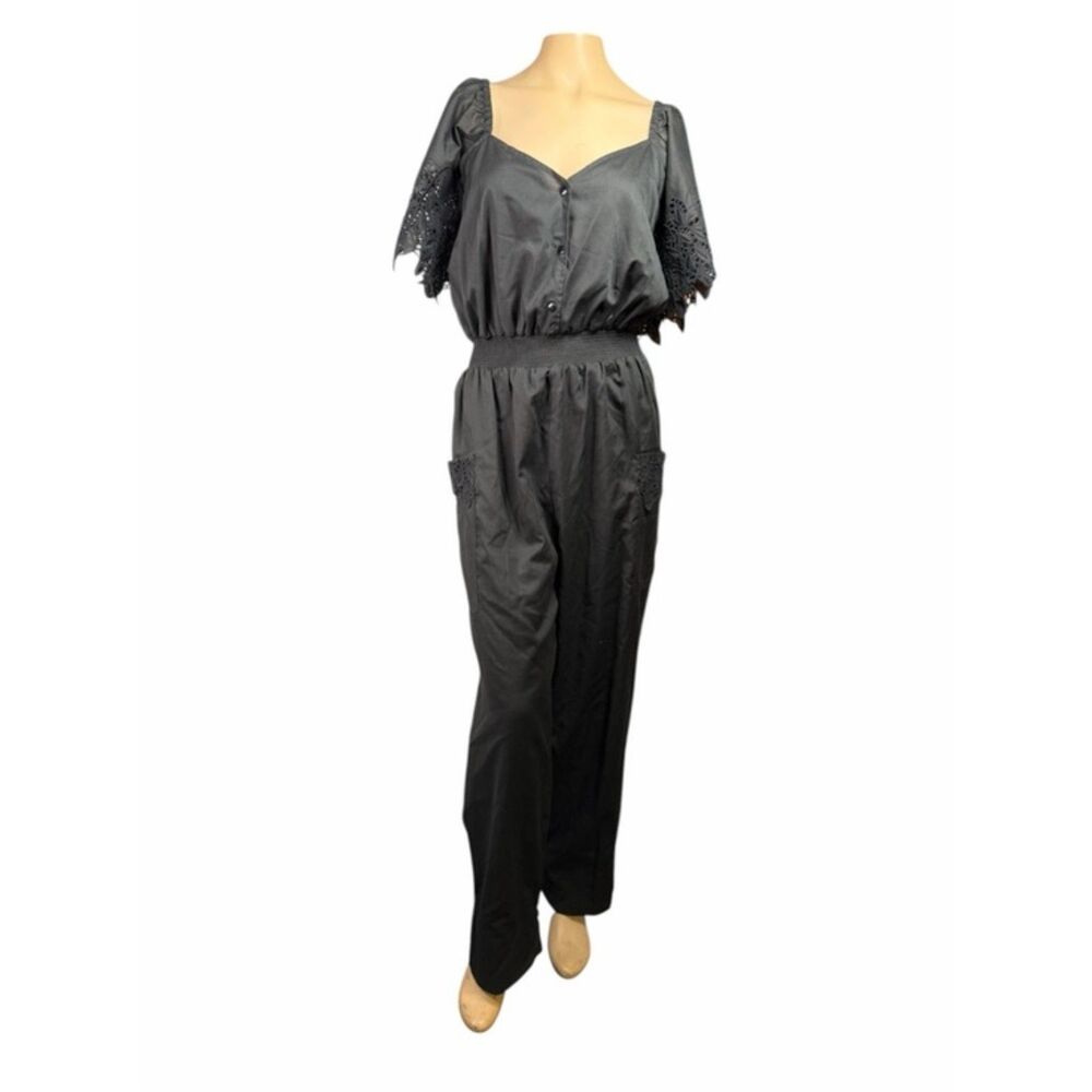 Vintage Sands Point Black Lace Sleeve Jumpsuit (Size M)